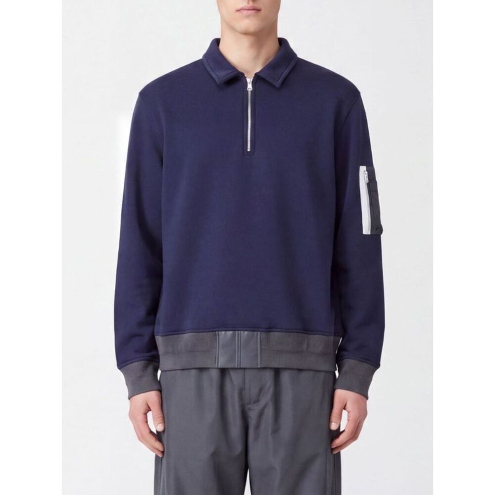 Sacai Men Sacai Long-Sleeved Zip-Up Cotton-Blend Polo Shirt